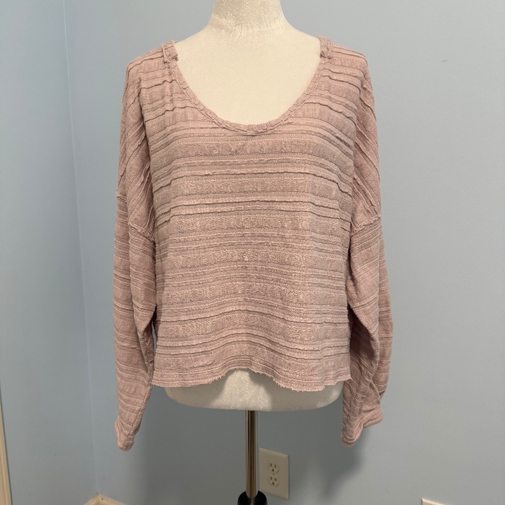 We The Free Top‎ Large Rose Knit Boxy Long Dolman Sleeve